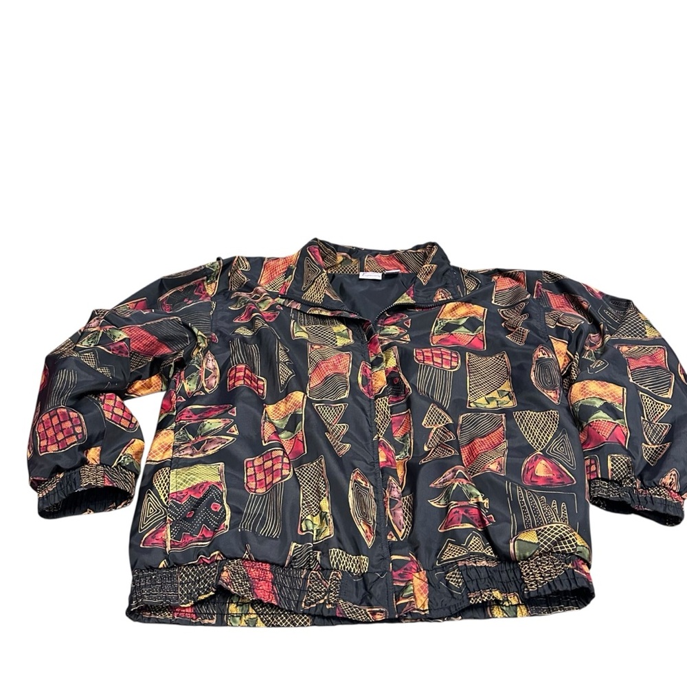 Windbreaker Jacket 90s Southern Expressions Abstract Vintage Women’s L Retro